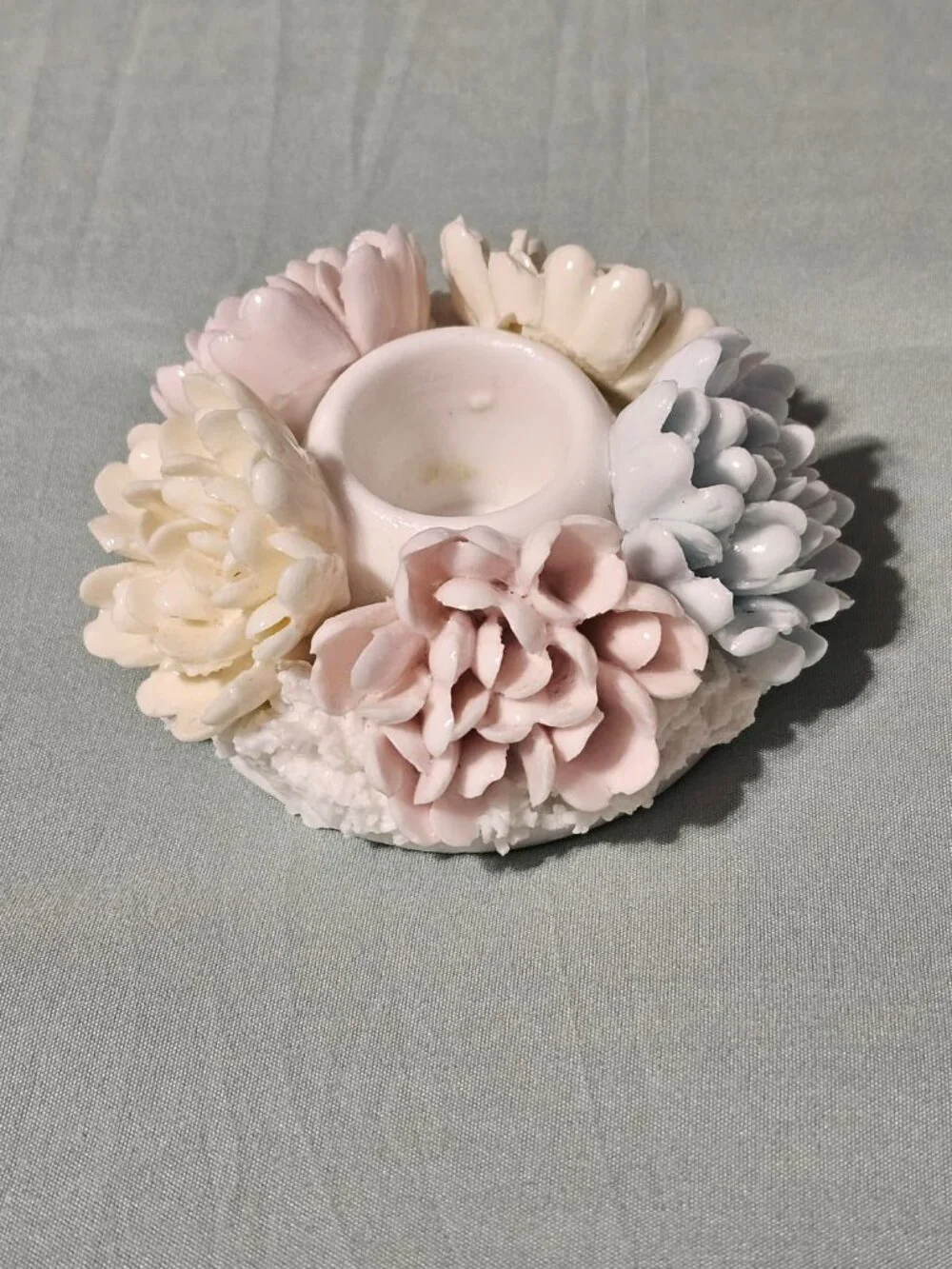 Vtg Ardalt Lenwile Japan Pink Blue Yellow White Porclain  Candle Holder Used